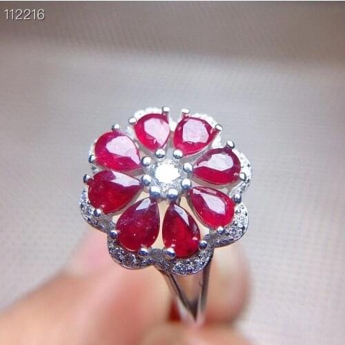 Real 925 Silver Gemstone Ring for Engagement Natural Ruby Silver Ring Solid Silver Ruby Ring Romantic Gift for Girl