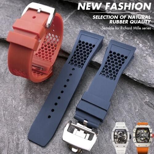 20mm Natural Rubber Watchband For Richard Bracelets Mille RM 035 Silicone Blue White Red Orange Green Watch Strap Accessories