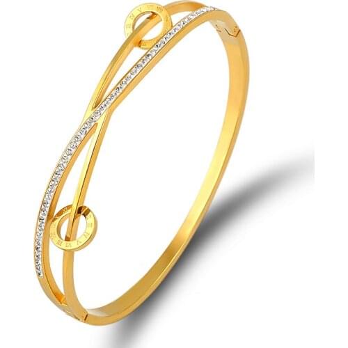 Roman Numeral Circles Round Bracelet with Stones Stainless Steel Jewelry Cross Bangle for Woman Wedding Party Brand Bijoux Gift