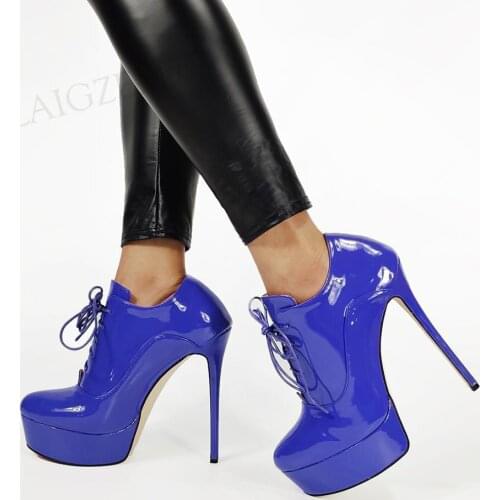 SEIIHEM SUPER Women Ankle Platform Boots Shiny High Heels Short Booties Unisex Female Ladies Shoes Woman Large Size 42 44 50 52
