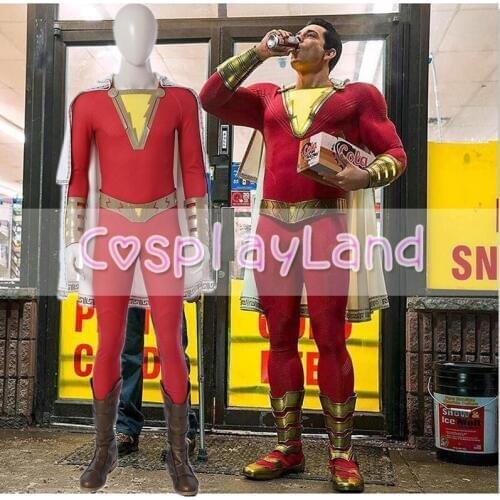 Shazam Cosplay Costume Superhero Halloween Cosplay Costume Jumpsuit 2019 Shazam Captain Marvel Costume Shazam Outfit