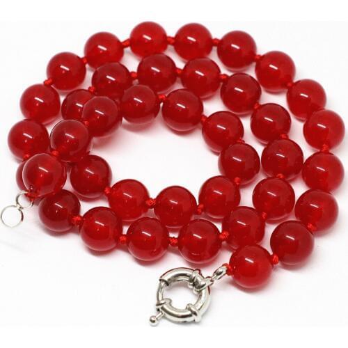 Trendy red jades stone chalcedony 8,10,12mm delicate necklace round beads high grade gift fine chain jewelry 18inch B1466