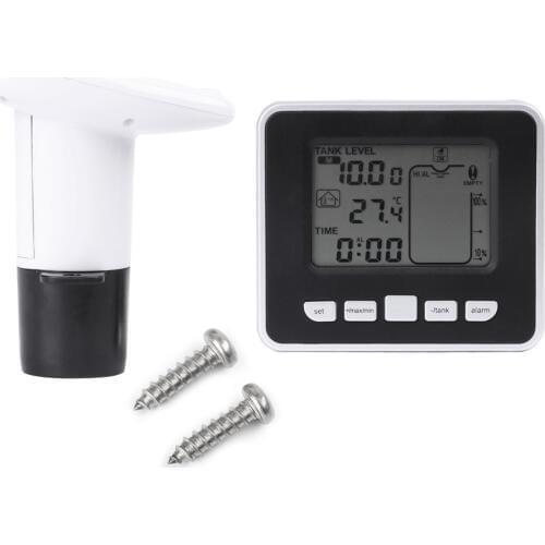 Ultrasonic Water Tank Liquid Depth Level Meter Sensor With Temperature Display Time Alarm Transmitter Screws Measuring Tools