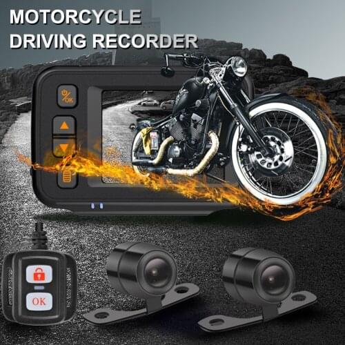 Motorcycle Dash Cam 1080P HD Dual Lens Front Rear Driving Recorder DVR Camera with 2" Display Loop Recording Parking Monitoring