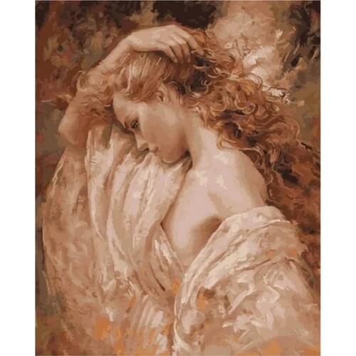 Frameless diy paintings by numbers picture oil painting on canvas for home decor 4050cm turn her head