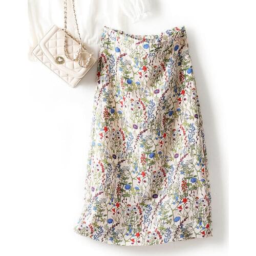 2021 Spring Summer Floral Skirts for Women High Waisted French Style Print Flower Skirts Chiffon Long Faldas Mujer Plus Size