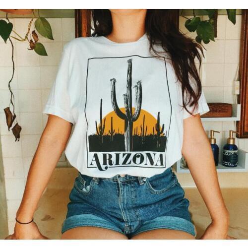 Vintage Plus Size White Saguaro Ladies Tee Shirt Funny Casual Graphic Inspired Tops America Fashion Arizona Cactus Tshirt Women