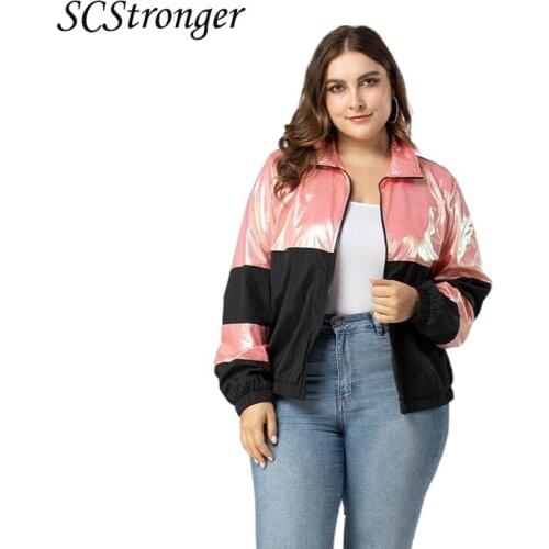 SCSTRONGER Autumn Plus Size Womens Jacket Sports Street Trend Stitching Thin Lapel Loose Baseball Uniform Veste Femme 2021