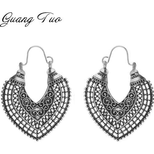 Heart-shaped Carved Hollow Earrings For Women Vintage Ethnic Style Earrings Personality Charm Jewelry Anniversary Gift