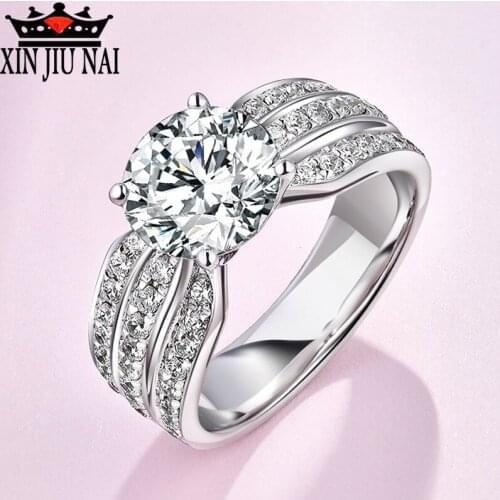 925 Silver Ring Engagement Rings 4 Prongs Setting 3 row Cubic Zirconia Anel Jewelry For Women Love Bague Anillos Mujer