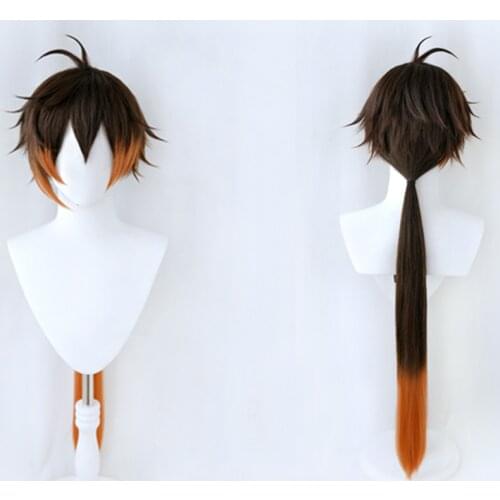 Zhongli Cosplay Genshin Impact Cosplay Men 90cm Christmas Brown Orange Wig Cosplay Anime Cosplay Heat Resistant Synthetic Wigs