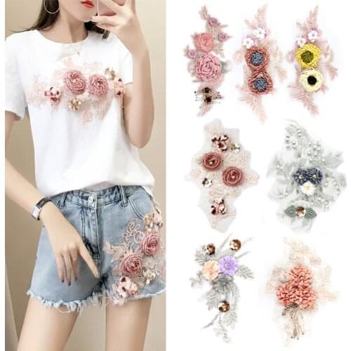 1pcs Flower 3D Lace Appliques Embroidery Patches Trim Lace Patches for Clothing Bag Bridal Dress Decoration DIY Craft