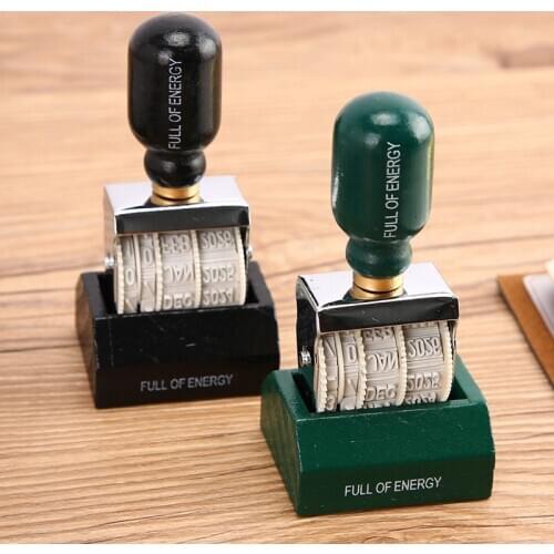 1pc Retro Wooden Date Stamp DIY Roller Handle Digital Stamp Office School Supplies