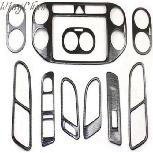 3D solid mahogany color carbon fiber modified interior parts For 2010-2016 Tiguan 10pcs