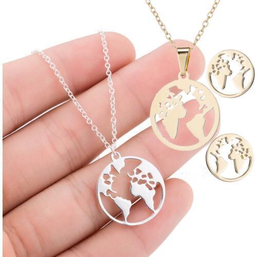 2020 Cool Stainless Steel World Map Necklace Pendant Womens New Style Stainless Necklace Ornament