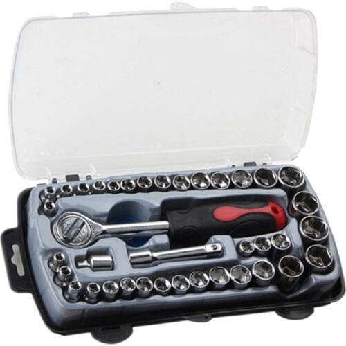 40Pcs T Shape Car Repair Tool Socket Set Anti-Corrosion Ratchet Wrench Combination Tools For Auto Repair With Carrying Box Kit