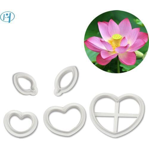 5Pcs Plastic Flower Mold Fondant Cake Embosser Lotus Flowers Cutters Cookie Biscuit Molds Embossing Fondant Decorating Tools