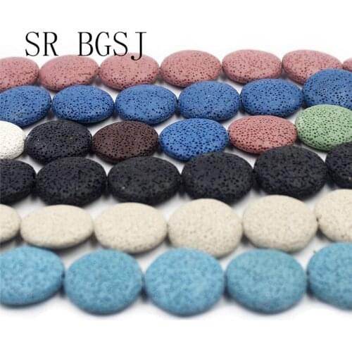 Free Shipping 27mm Many Colors Flat Round Coin Beads Jewelry Making Volcanic Rock Lava Beads Strand 15"