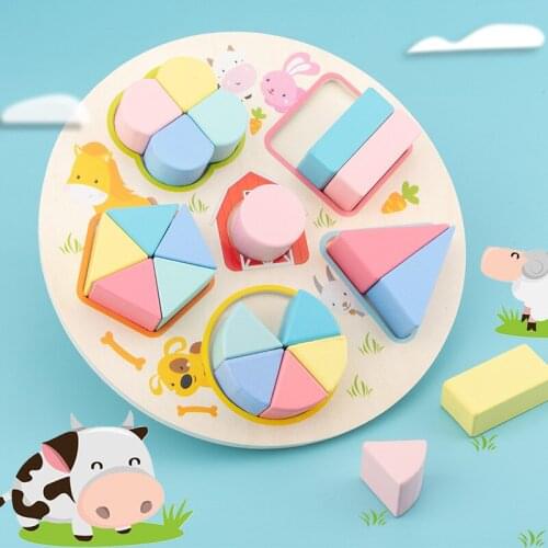 Wooden Geometric Shapes Montessori Puzzle Sorting Math Bricks Preschool Learning Educational Baby Toddler Toys For Children Gift