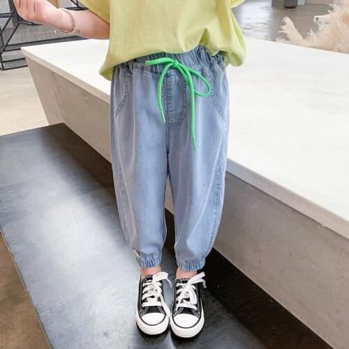 Kids Baby Summer Pants Girls Boys Elastic Waist Thin Denim Trousers Children Casual Loose Jeans Harem Pants