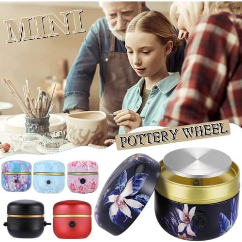 Electric Pottery Wheel Forming Machine With Tray & Sculpting Kit Ceramic Art Craft DIY Clay Tools Mini Pottery Turntable Machine