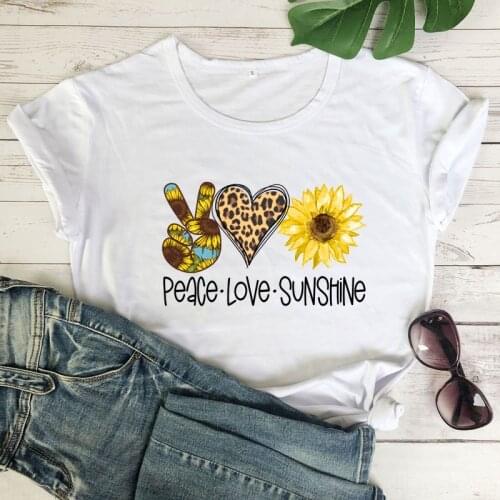 Peace Love Sunshine Colored T-shirt Aesthetic Summer Inspirational Graphic Tees Tops Cute Women Short Sleeve Christian Tshirt
