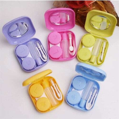 1pc New Mini Square Contact Lens Case with Mirror Women Colored Contact Lenses Box Eyes Contact Lens Container Lovely Travel Kit