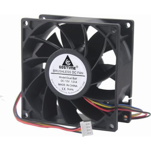 Gdstime 1 Piece 92mm Dual Ball 12V PC Case CPU Radiator 9cm 9238 Brushless Computer DC Cooling Fan 90mm x 38mm 4 Pin 4 Wire