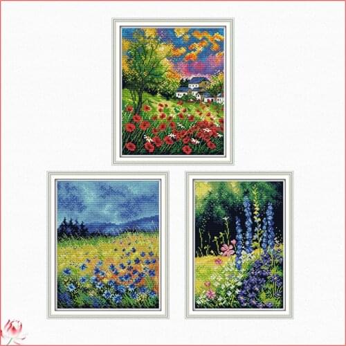 The Landscape Of Wild Flowers Cross Stitch Kit 14CT 11CT Counted Printing Fabric DIY Chinese Embroidery Kit Home Wall Decoration