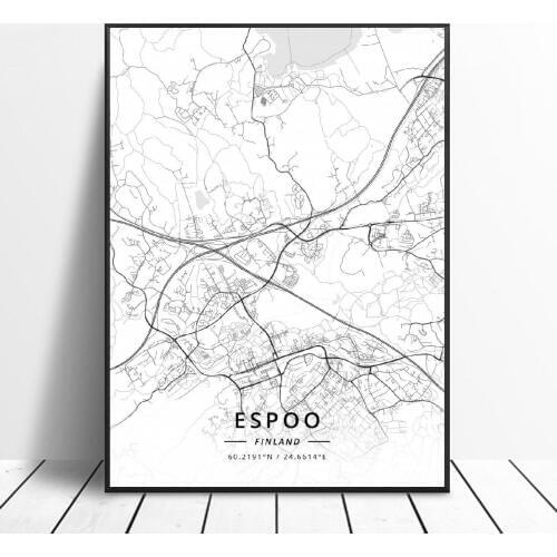 Espoo Kokkola Turku Lappeenranta Helsinki Tampere Finland Canvas Art Map Poster