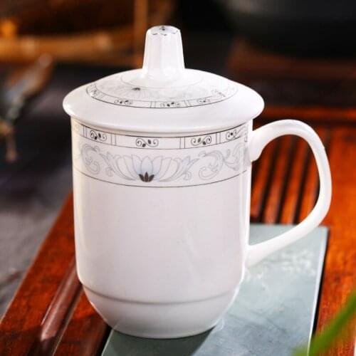 Jingdezhen Ceramic Tea Cup Household Water Cups Mug with Cover Office Conference Cup Coffee Mugs with Lid Meeting Room Logo