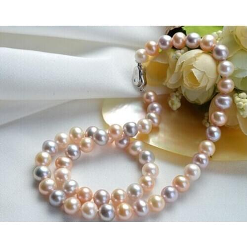 Classic 9-10mm south sea natural round multicolor pearl necklace 18"925s