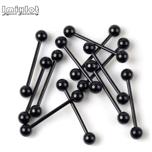 10Pcs Black Stainless Steel Barbell Ring Double Balls Labret Lip Tongue Nipple Bar Tragus Helix Ear Piercing Body Jewelry