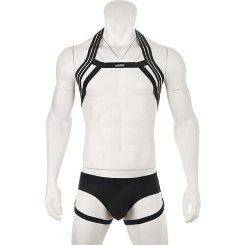 Harness Briefs Set Lingerie Mens Body Chest Straps Bondage Sexy Underwear Leg Ring Elastic Night Club Costume