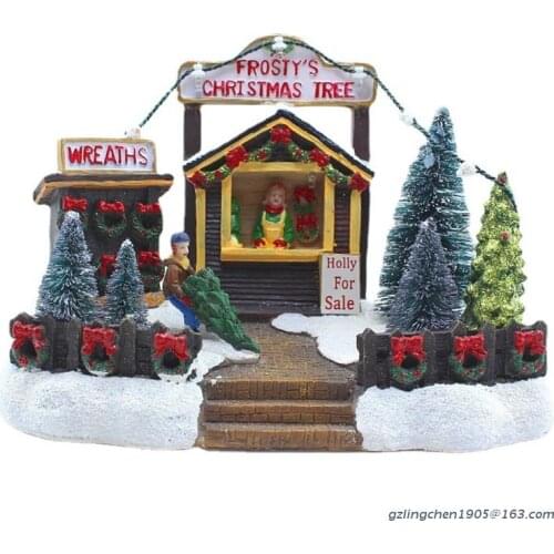 P8DE Creative LED Light Christmas Snow House Luminous Village Figurine Resin Ornament