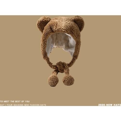 Korean Style Lovely Woman Girls Bear Ear Velvet Caps Neckerchief Thick Scarf Warm High Quality Women Hats Plush Ball Headwear