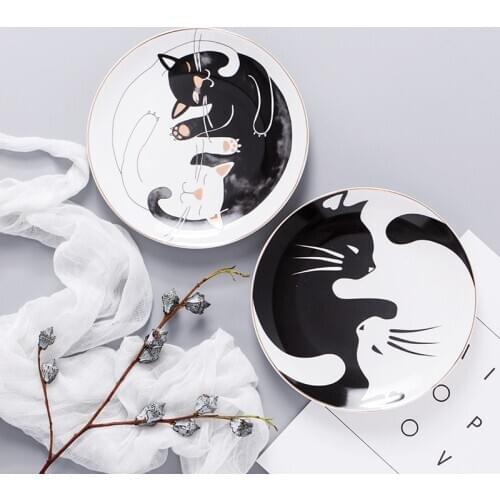 Cute Cat Dish Plate Cake Plates Cartoon Animal Porcelain Serving Plate Ceramic Decorative Kitchen Party Pattern Type Style