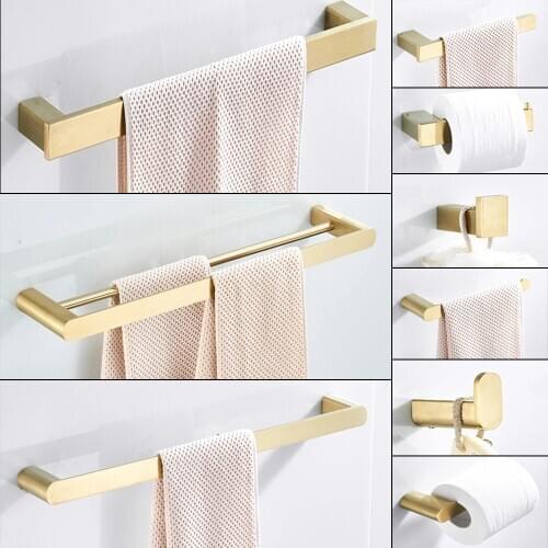 Bathroom Hardware Set Gold Robe Hook Towel Rail Bar Rack Bar Shelf Tissue Paper Holder Toothbrush Holder Bathroom Accessories