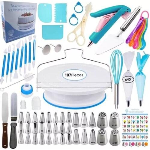 With Numbered 107pcs Cake Turntable Set Russian Decorating Mouth, Cream Scraper Spatula Kit