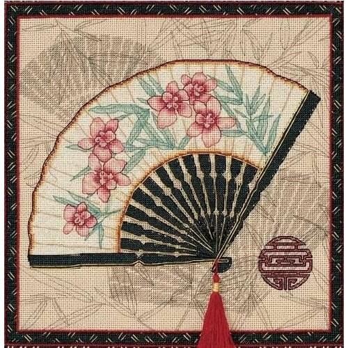 TOP Counted Cross Stitch Kit Oriental Fan Flowers dim 35170