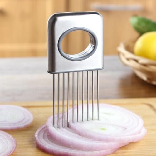 Stainless Steel Onion Needle Onion Fork Vegetables Fruit Slicer Tomato Cutter Cutting Safe Aid Holder Kitchen Accessories Tools