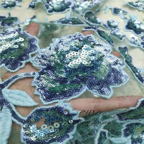 2019 New High Quality Emerald Green Cotton African Tulle Lace French Net Lace Fabric With Sequins For Party Dresss