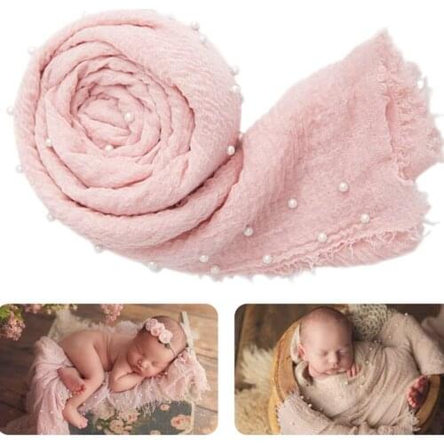 Newborn Photography Wrap Handmade Pearl Decor Wrap Blanket for Baby Photo Props | 35 X 67 inch Newborn Photo Shoot Outfits