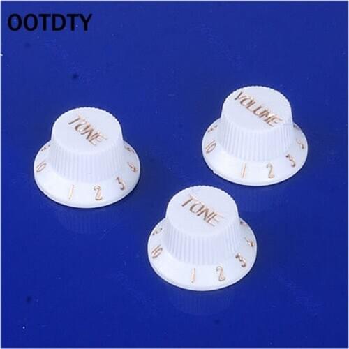 OOTDTY 1 Volume 2 Tone Control Knobs For Electric Guitar Bass FD ST Plastic White Golden