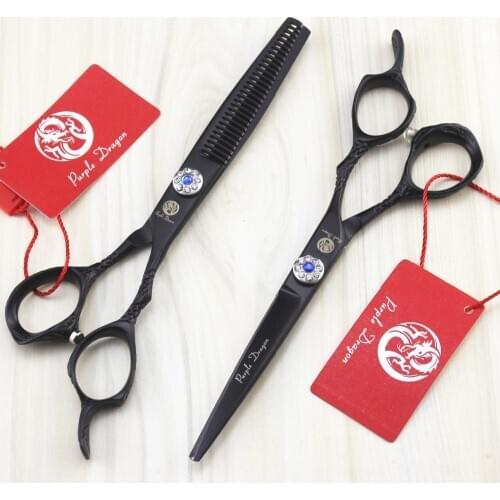 TOPPEST 6.0 Inch Black Hairdressing Scissors With Bag JP 440C 62HRC Home & Salon Cutting Scissors Thinning Shears Hair Scissors