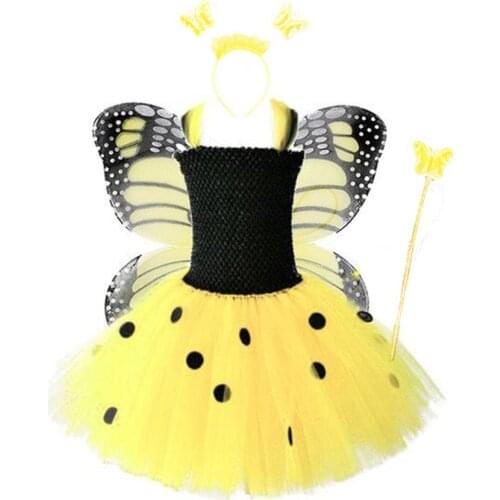 Princess Little Girls Yellow Animal Bee Butterfly Fairy Suit Princess Birthday Party Dress Tutu Skirt Costume Cosplay Props