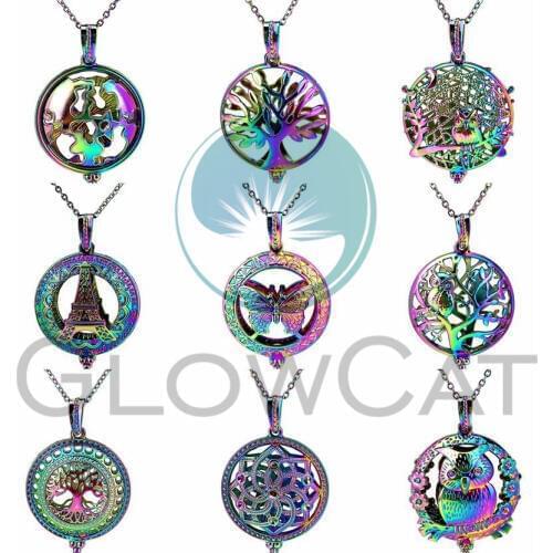 Rainbow Map Tree Owl Dream Catcher Tower Perfume Essential Oil Diffuser Oyster Pearl Cage Locket Necklace