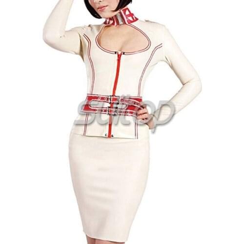 Rubber long sleeves top with latex pencil skirt for woman sexy nurse suit cosplay club uniforms