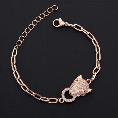 Luxury Classic Leopard Head Zircon Bracelet Stainless Steel Hip Hop Chain Bracelet for Women Shiny Princess Bangles Jewelry Gift