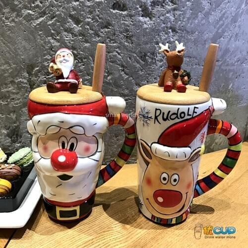 Large-Capacity Christmas Gift Office Coffee Cup Cute Cartoon Gift Ceramic Santa Claus Elk Breakfast Milk Cup